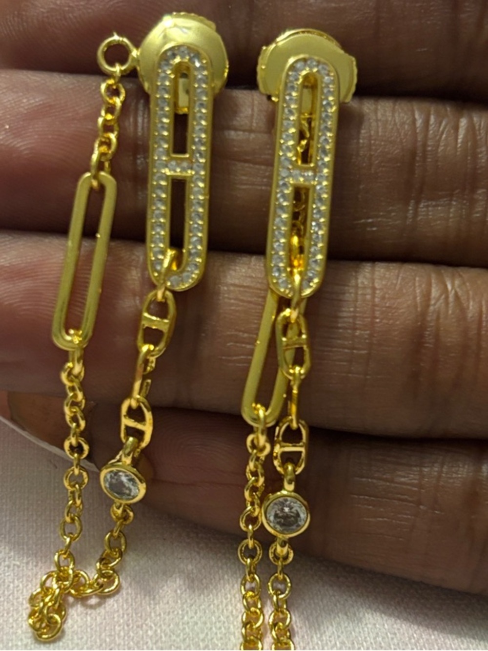 Hermes Gold & Diamond Drop Dangle Earrings